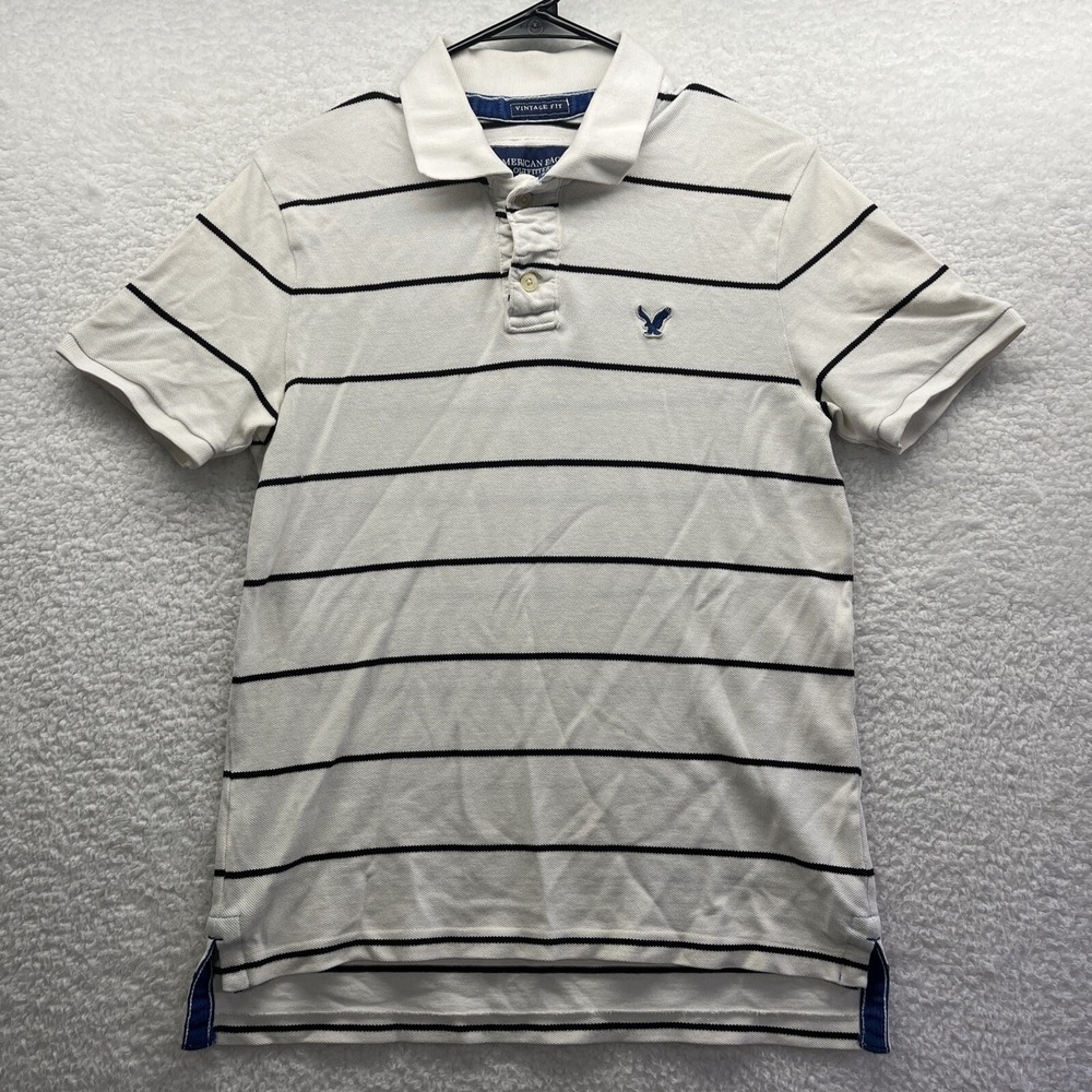 American Eagle Shirt Womens Small polo White Striped Vintage Fit Eagle Logo